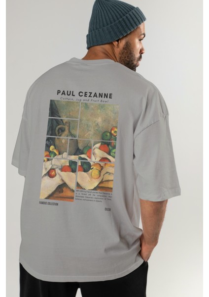 Paul Cezanne Curtain Arka Baskılı Oversize T-Shirt Erkek Kadın Bisiklet Yaka Pamuk Tişort