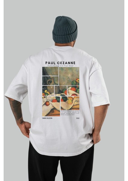 Paul Cezanne Curtain Arka Baskılı Oversize T-Shirt Erkek Kadın Bisiklet Yaka Pamuk Tişort
