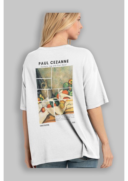 Paul Cezanne Curtain Arka Baskılı Oversize T-Shirt Erkek Kadın Bisiklet Yaka Pamuk Tişort modelleri