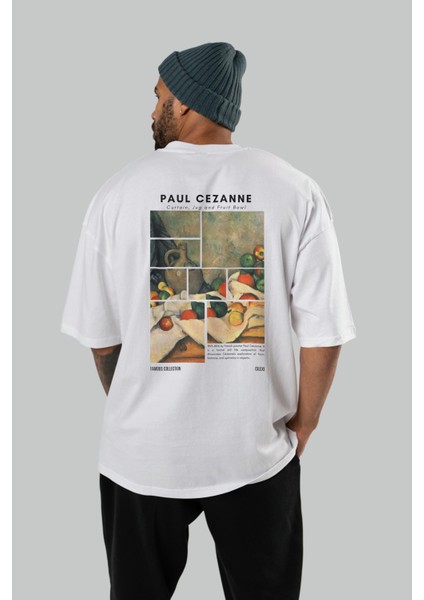 Paul Cezanne Curtain Arka Baskılı Oversize T-Shirt Erkek Kadın Bisiklet Yaka Pamuk Tişort fırsatları