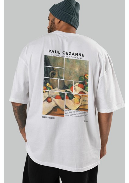 Paul Cezanne Curtain Arka Baskılı Oversize T-Shirt Erkek Kadın Bisiklet Yaka Pamuk Tişort indirimleri