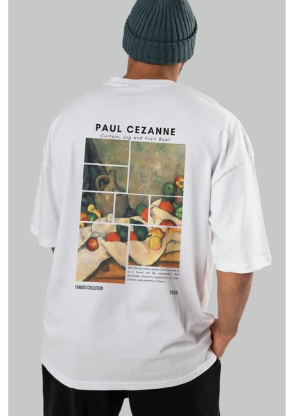 Paul Cezanne Curtain Arka Baskılı Oversize T-Shirt Erkek Kadın Bisiklet Yaka Pamuk Tişort