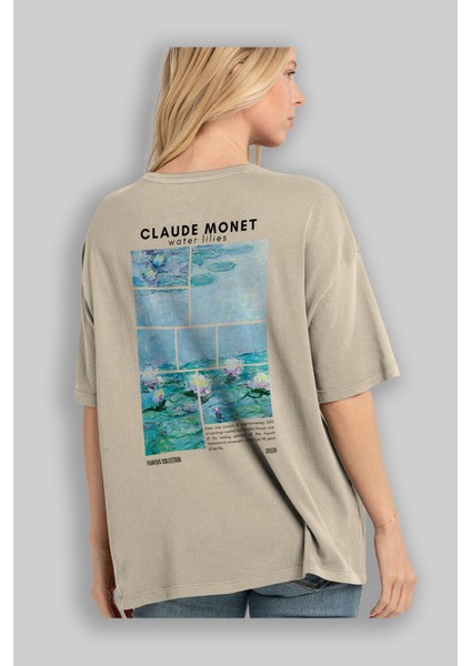 Claude Monet Arka Baskılı Oversize T-Shirt Erkek Kadın Bisiklet Yaka Pamuk Tişort modelleri