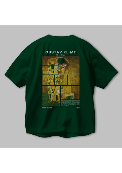 Gustav Klimt The Kiss Arka Baskılı Oversize T-Shirt Erkek Kadın Bisiklet Yaka Pamuk Tişort modelleri