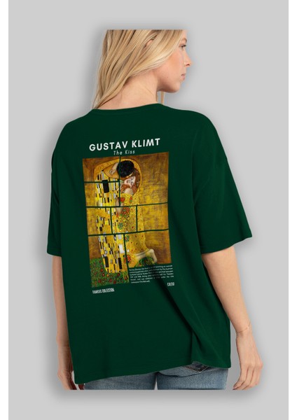 Gustav Klimt The Kiss Arka Baskılı Oversize T-Shirt Erkek Kadın Bisiklet Yaka Pamuk Tişort fırsatları