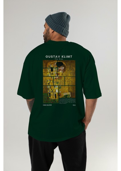 Gustav Klimt The Kiss Arka Baskılı Oversize T-Shirt Erkek Kadın Bisiklet Yaka Pamuk Tişort indirimleri