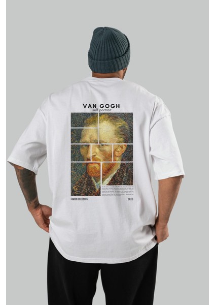 Van Gogh Self Portrait Arka Baskılı Oversize T-Shirt Erkek Kadın Bisiklet Yaka Pamuk Tişort