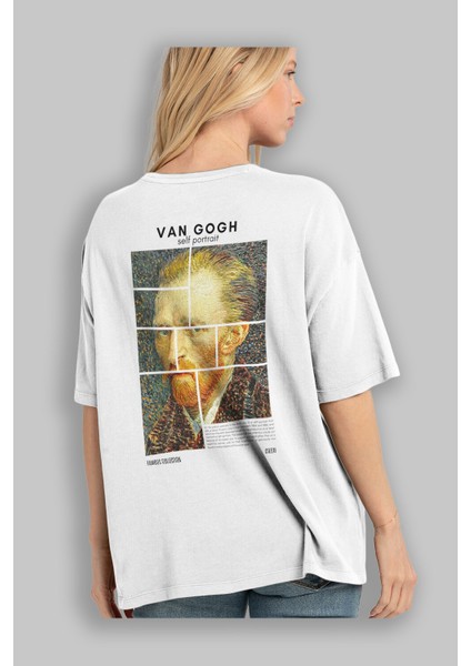 Van Gogh Self Portrait Arka Baskılı Oversize T-Shirt Erkek Kadın Bisiklet Yaka Pamuk Tişort modelleri