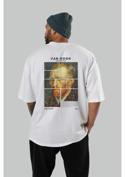 Van Gogh Self Portrait Arka Baskılı Oversize T-Shirt Erkek Kadın Bisiklet Yaka Pamuk Tişort fırsatları