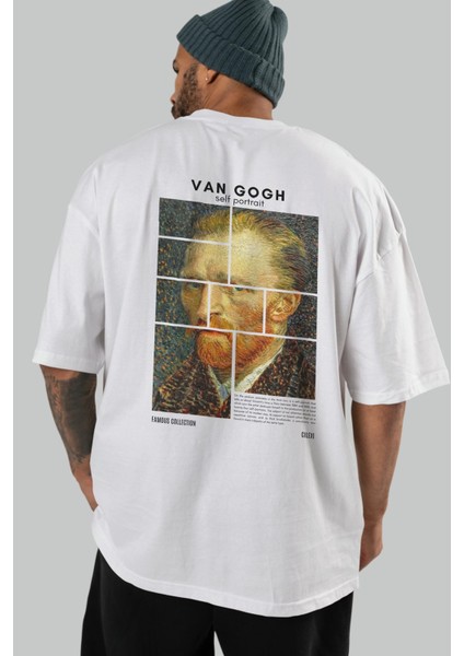 Van Gogh Self Portrait Arka Baskılı Oversize T-Shirt Erkek Kadın Bisiklet Yaka Pamuk Tişort indirimleri
