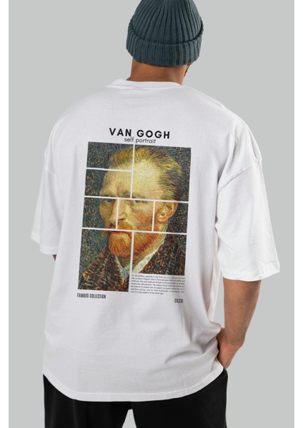 Van Gogh Self Portrait Arka Baskılı Oversize T-Shirt Erkek Kadın Bisiklet Yaka Pamuk Tişort