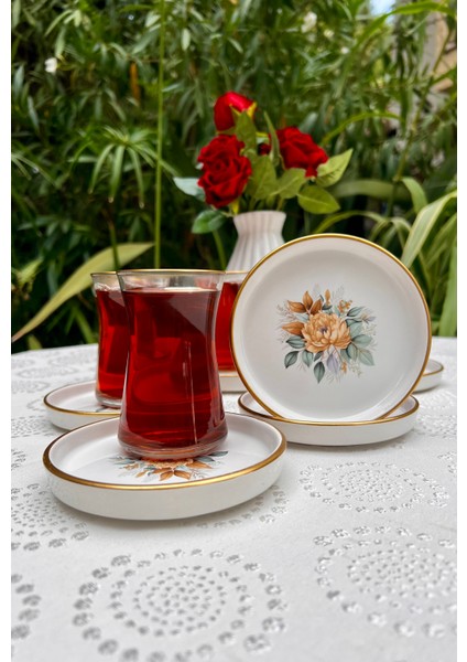 6 Parça Çiçek Desenli Seramik Altlıklı Çay Takımı - 130 ml fiyatları