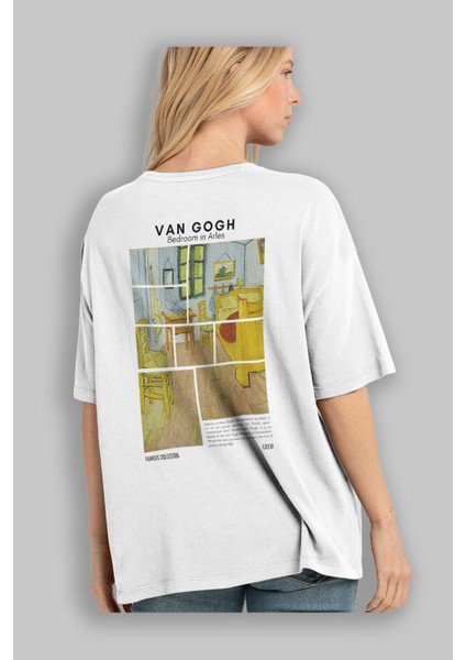 Van Gogh Arka Baskılı Oversize T-Shirt Erkek Kadın Bisiklet Yaka Pamuk Tişort modelleri