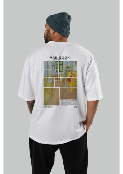 Van Gogh Arka Baskılı Oversize T-Shirt Erkek Kadın Bisiklet Yaka Pamuk Tişort fırsatları