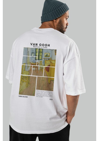 Van Gogh Arka Baskılı Oversize T-Shirt Erkek Kadın Bisiklet Yaka Pamuk Tişort
