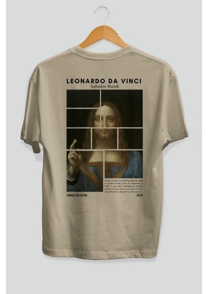 Salvador Mundi Arka Baskılı Oversize T-Shirt Erkek Kadın Bisiklet Yaka Pamuk Tişort fiyatları