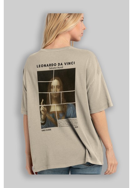 Salvador Mundi Arka Baskılı Oversize T-Shirt Erkek Kadın Bisiklet Yaka Pamuk Tişort modelleri