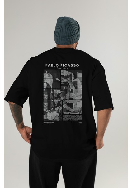 Pablo Picasso Guernica Arka Baskılı Oversize T-Shirt Erkek Kadın Bisiklet Yaka Pamuk Tişort