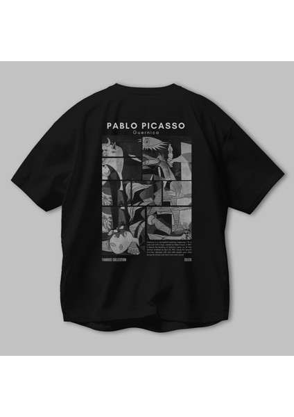 Pablo Picasso Guernica Arka Baskılı Oversize T-Shirt Erkek Kadın Bisiklet Yaka Pamuk Tişort modelleri