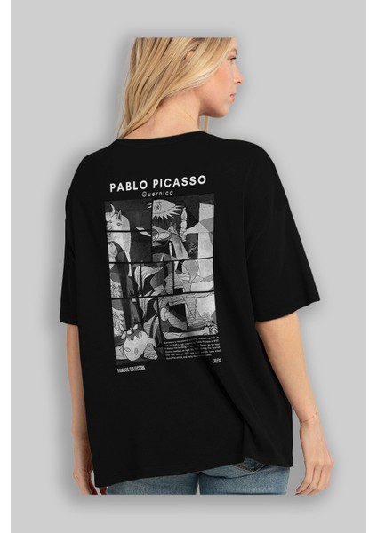 Pablo Picasso Guernica Arka Baskılı Oversize T-Shirt Erkek Kadın Bisiklet Yaka Pamuk Tişort fırsatları