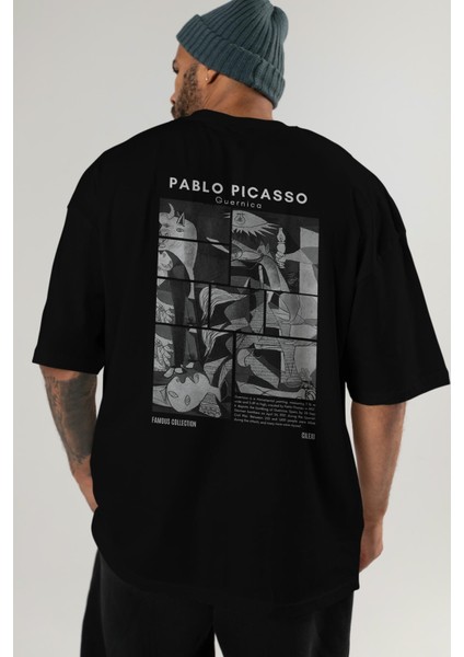 Pablo Picasso Guernica Arka Baskılı Oversize T-Shirt Erkek Kadın Bisiklet Yaka Pamuk Tişort