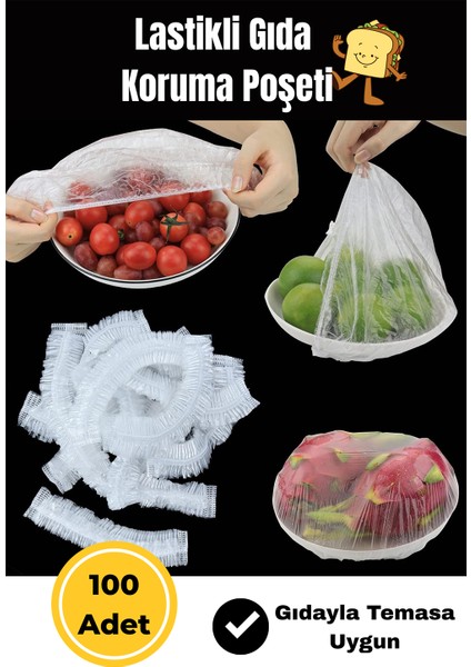 Lastikli Buzdolabı Poşeti 100 Adet - Kullan At Gıda Bonesi Strech Kapak - Tabak Bonesi