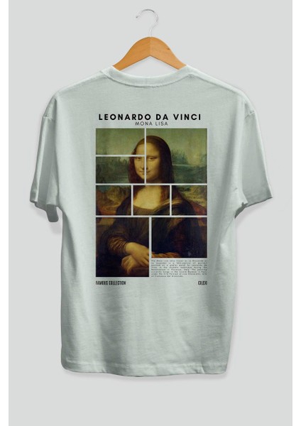 Leonardo Da Vinci Mona Lisa Arka Baskılı Oversize T-Shirt Erkek Kadın Bisiklet Yaka Pamuk Tişort fiyatları