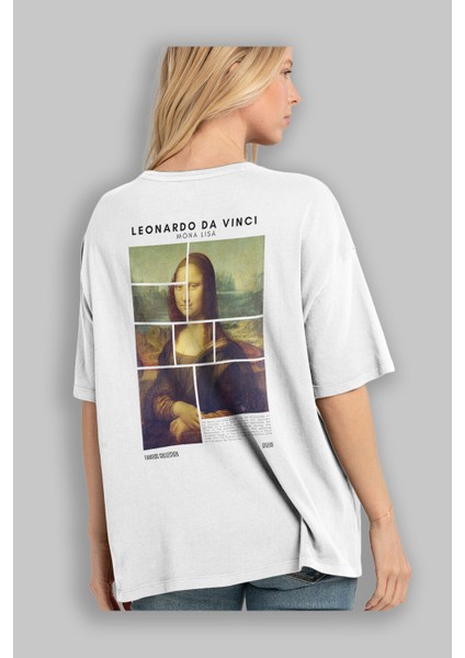 Leonardo Da Vinci Mona Lisa Arka Baskılı Oversize T-Shirt Erkek Kadın Bisiklet Yaka Pamuk Tişort modelleri