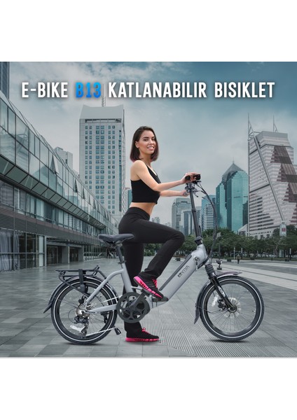 Asvıva B13M Ortadan Motorlu Katlanabilir Elektrikli Bisiklet – 36V Samsung Batarya, Gri, 20” Jant
