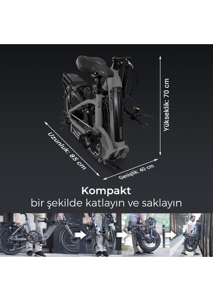 Asvıva B13M Ortadan Motorlu Katlanabilir Elektrikli Bisiklet – 36V Samsung Batarya, Gri, 20” Jant fiyatları