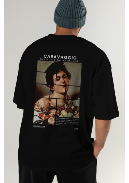 Caravaggio Boy Arka Baskılı Oversize T-Shirt Erkek Kadın Bisiklet Yaka Pamuk Tişort