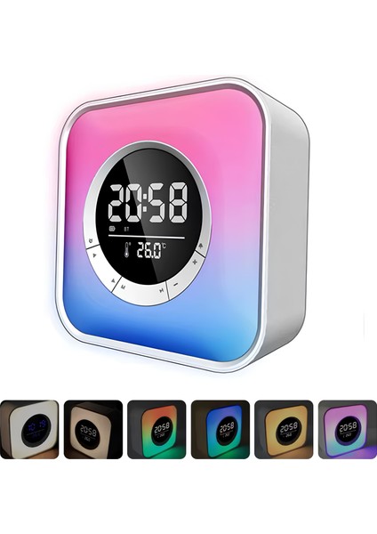 Rgb Işıklı Kare Dijital Saat – Alarm, Bluetooth Hoparlör, Termometre, Gece Lambası