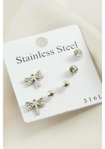 6 Adet Yusufçuk Taşlı Çelik Küpe