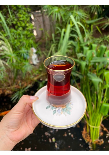 6 Parça Çiçek Desenli Seramik Altlıklı Çay Takımı - 130 ml modelleri