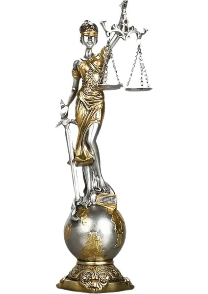 Themis Adalet Terazisi Heykeli ve Dünya Biblo Gümüş 24CM
