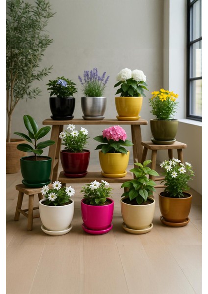 Tabaklı Gümüş Çömlek Saksı 19X19 cm modelleri