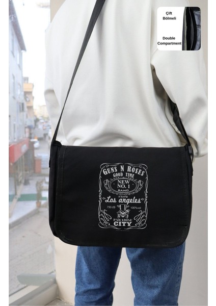 Siyah Rock Band Baskılı Unisex Omuz Çantası fiyatları