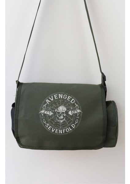 Unisex Rock Band Baskılı Haki Postacı Çantası, Şık ve Kullanışlı Omuz Çantası