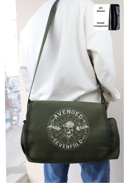 Unisex Rock Band Baskılı Haki Postacı Çantası, Şık ve Kullanışlı Omuz Çantası fiyatları