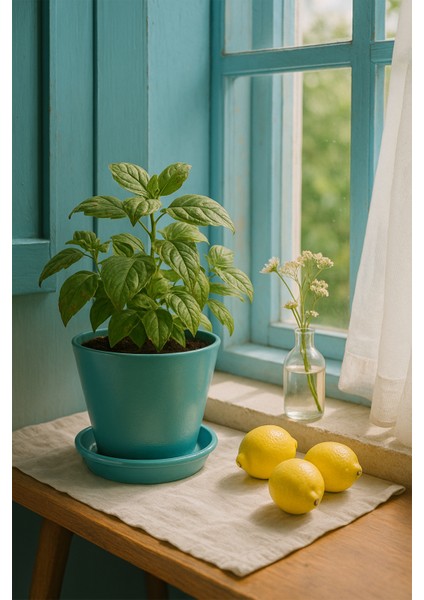 Tabaklı Mint Konik Çömlek Saksı 16x16 Cm