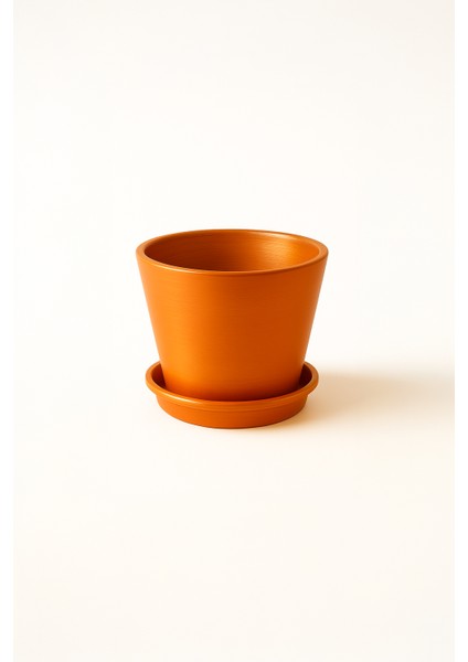 Tabaklı Turuncu Konik Çömlek Saksı 14X15 cm fiyatları