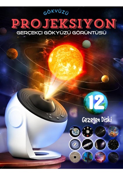 Hd Kaliteli 12 Film Disk Galaksi Projektörü LED Gökyüzü Projeksiyon Yıldızlı Masa ve Gece Lambası