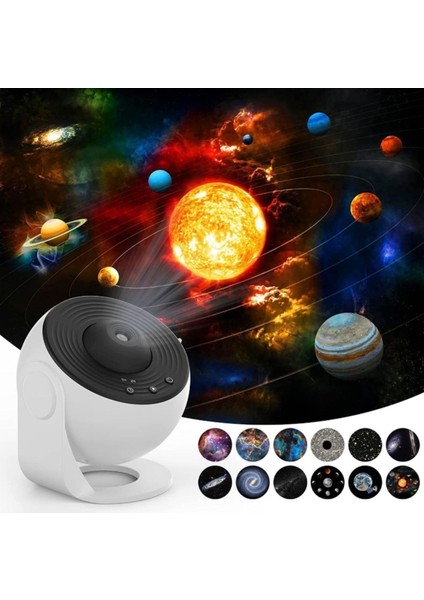 Hd Kaliteli 12 Film Disk Galaksi Projektörü LED Gökyüzü Projeksiyon Yıldızlı Masa ve Gece Lambası
