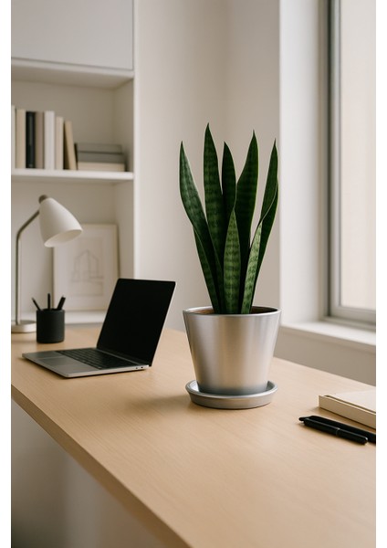 Tabaklı Gümüş Konik Çömlek Saksı 16X16 cm