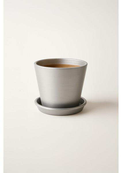 Tabaklı Gümüş Konik Çömlek Saksı 16X16 cm fiyatları