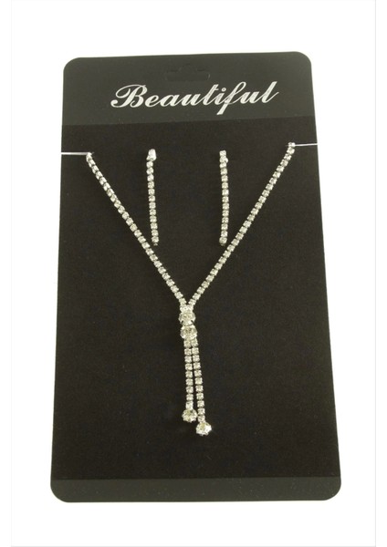 Şerit Taşlı Suyolu Abiye Set Kolye