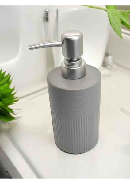 Lüks Gri Porselen Sıvı Sabunluk - Sıvı Sabun ve Bulaşık Deterjanı Şişesi, Banyo ve Mutfak Sabunluğu