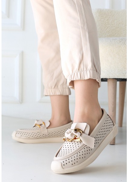 Bernishoes Riwan Bej Cilt Babet Ayakkabı