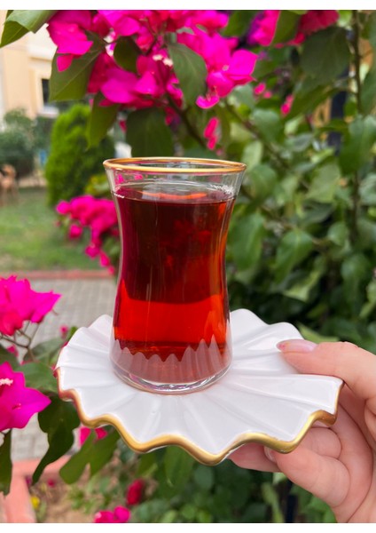 6 Parça Altın Yaldızlı Fırfır Desenli Seramik Çay Takımı - 130 ml modelleri