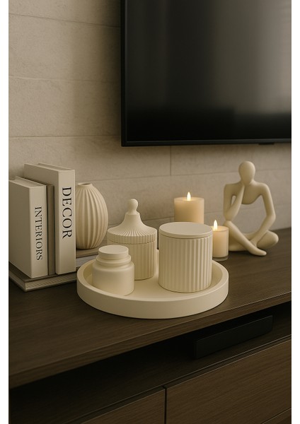 Modern Dekoratif 6’lı Set – El Yapımı Tepsi, Kapaklı Kutu ve Kavanoz – Minimalist Ev & Banyo Aksesuarı indirimleri